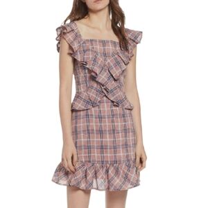 Moon River americana red white blue plaid ruffle prairie dress 8 Med cottagecore